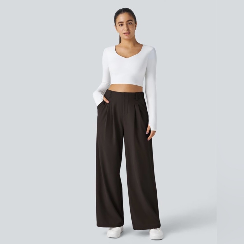 HALARA Flex High Waisted side Pocket Black Waffle Wide Leg Pants